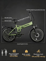 Likebike Cityfun Bicicleta Elétrica Dobrável com Pneus Grandes, Potência de 500W, Bicicleta Elétrica Portátil para Todo Terreno